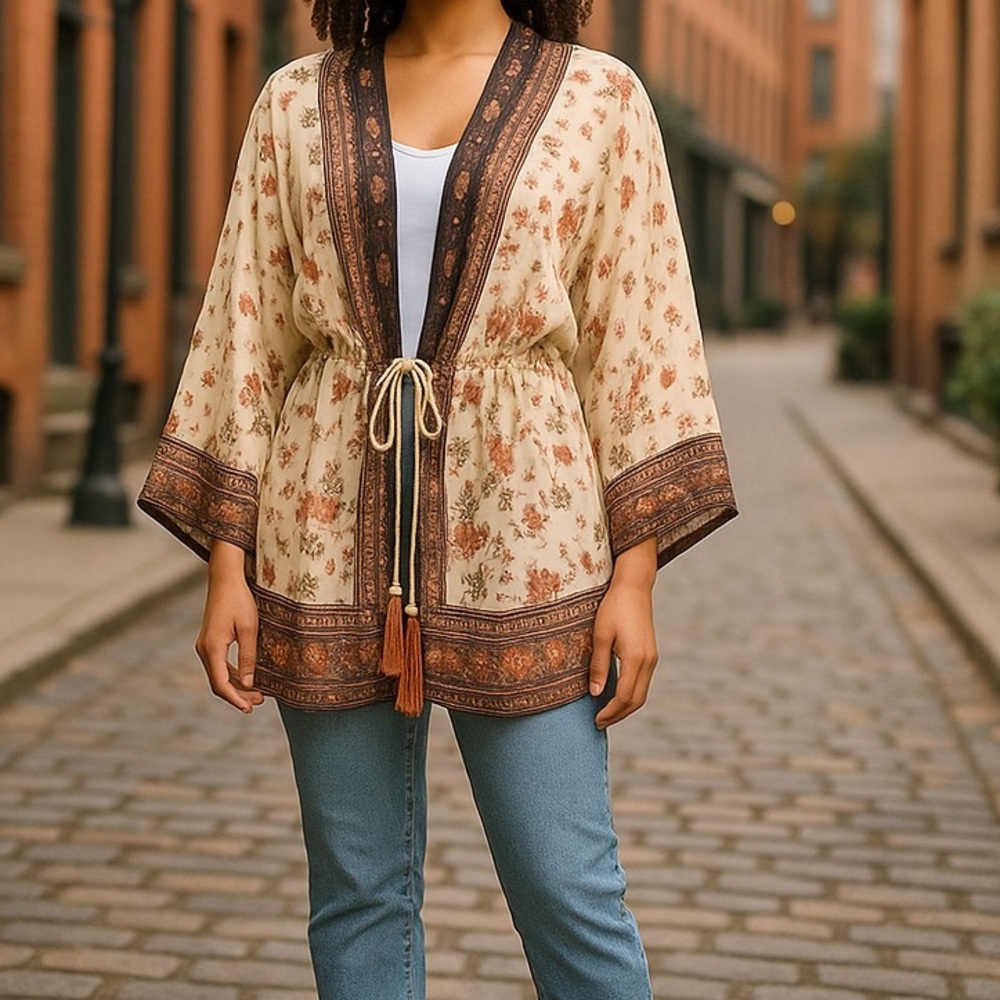 Live 4 Truth Beige and Brown Floral Kimono